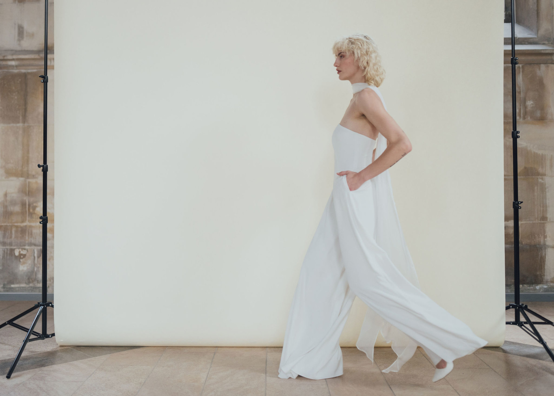 Woman in white outfit